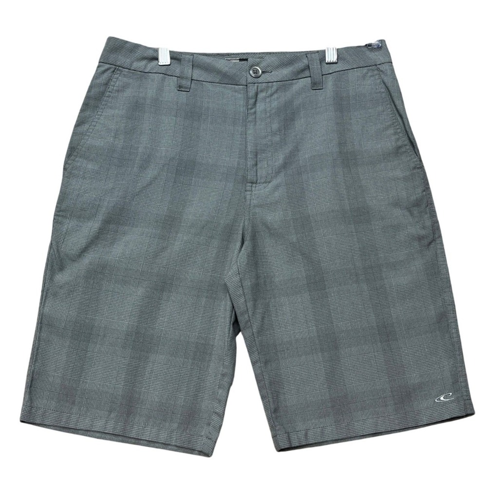 O'Neill Delta Hybrid Shorts Mens 30 Gray Plaid Flat Front Golf Performance EUC